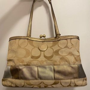 COACH gold and tan purse